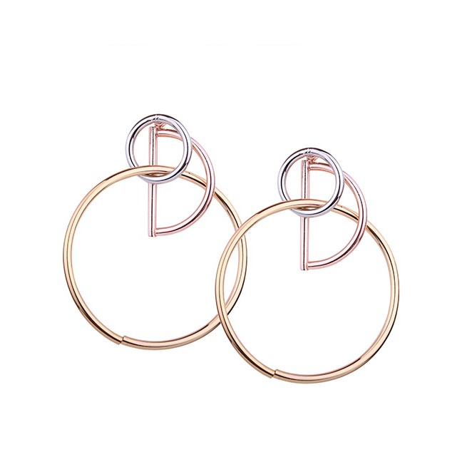 LRC Anting Tusuk Fashion Colour Circular Ring Shape Decorated Earrings