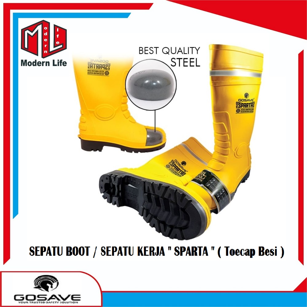 SEPATU BOOT SAFETY KERJA RUBBER GOSAVE SPARTA WITH STEEL TOE SPARTA