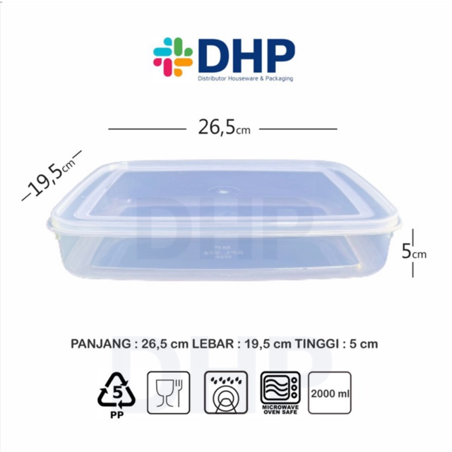 Mutiarapack 2000 (26.5x19.5 h:5) Kotak Plastik Box Wadah Penyimpanan Food Container