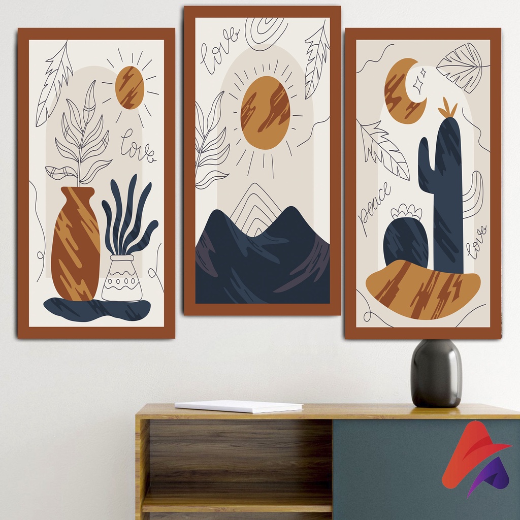 APOLITO (15X30 CM) HIASAN DINDING BOHO ABSTRAK WALL DECOR HIASAN DINDING KAMAR PAJANGAN RUANGAN POSTER KAYU GAMBAR BOHO ABSTRAK