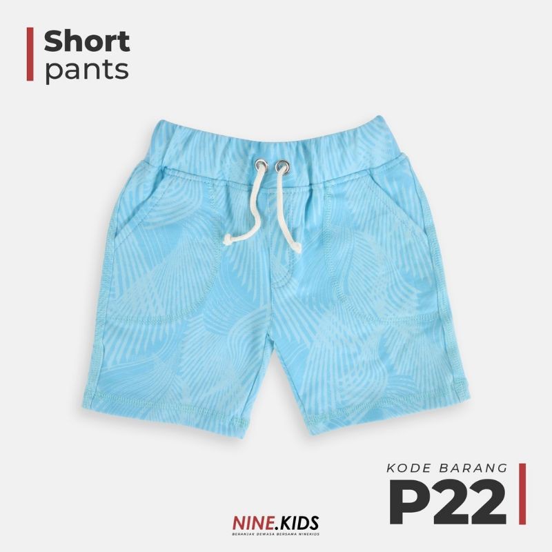 Short Pants/ Celana Pendek Motif Daun Biru Size L- Nine Kids Store- Kode P22