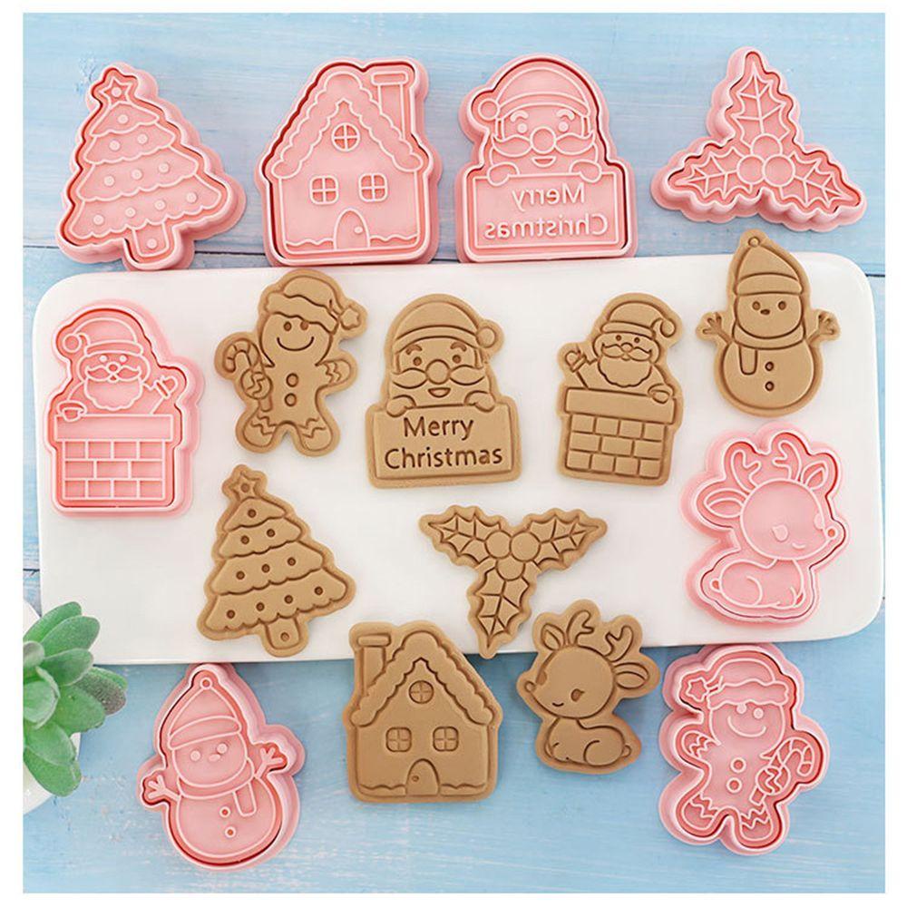 R-FLOWER Cookie Cutters 3D Untuk Bayi Anak Tema Natal Cookie Stamp Kartun Pressable Baking Tools