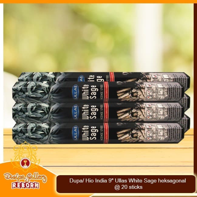 Dupa/ Hio India 9&quot; Ullas White Sage heksagonal @ 20 sticks (6pcs/box)