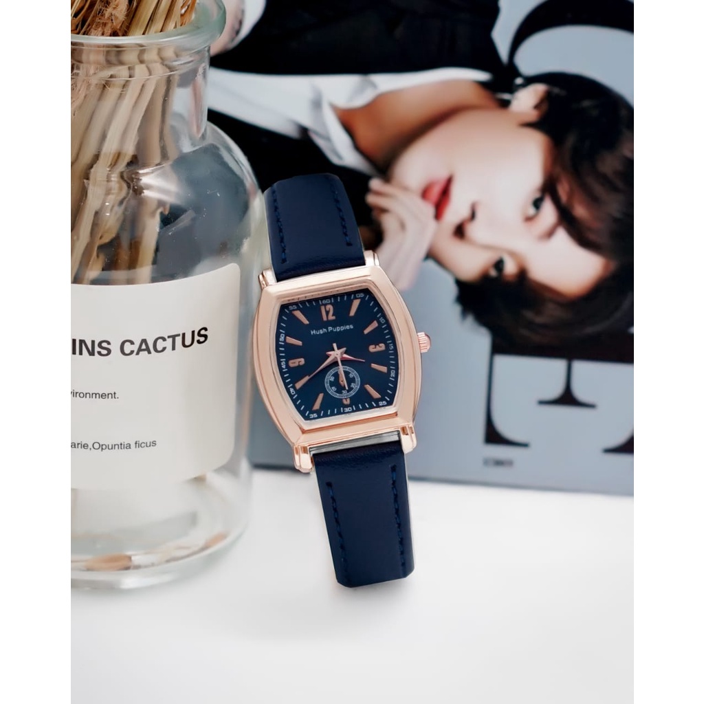 BAJ Jam Tangan Quartz Strap Rubber PU Analog Casual Gaya Retro Wanita Segi Angka Watch Korean Fashion Balok RM057