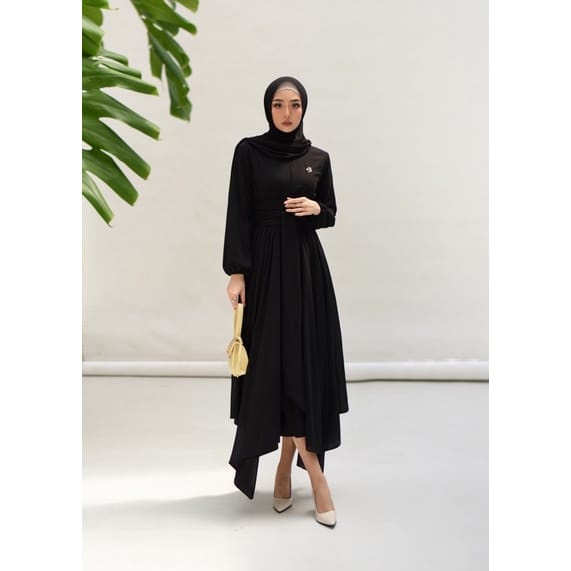 Alesha dress | Dress Ceruty Babydoll Armani  premium HITAM & BW Ready Gamis Muslimah | Gamis Satin |