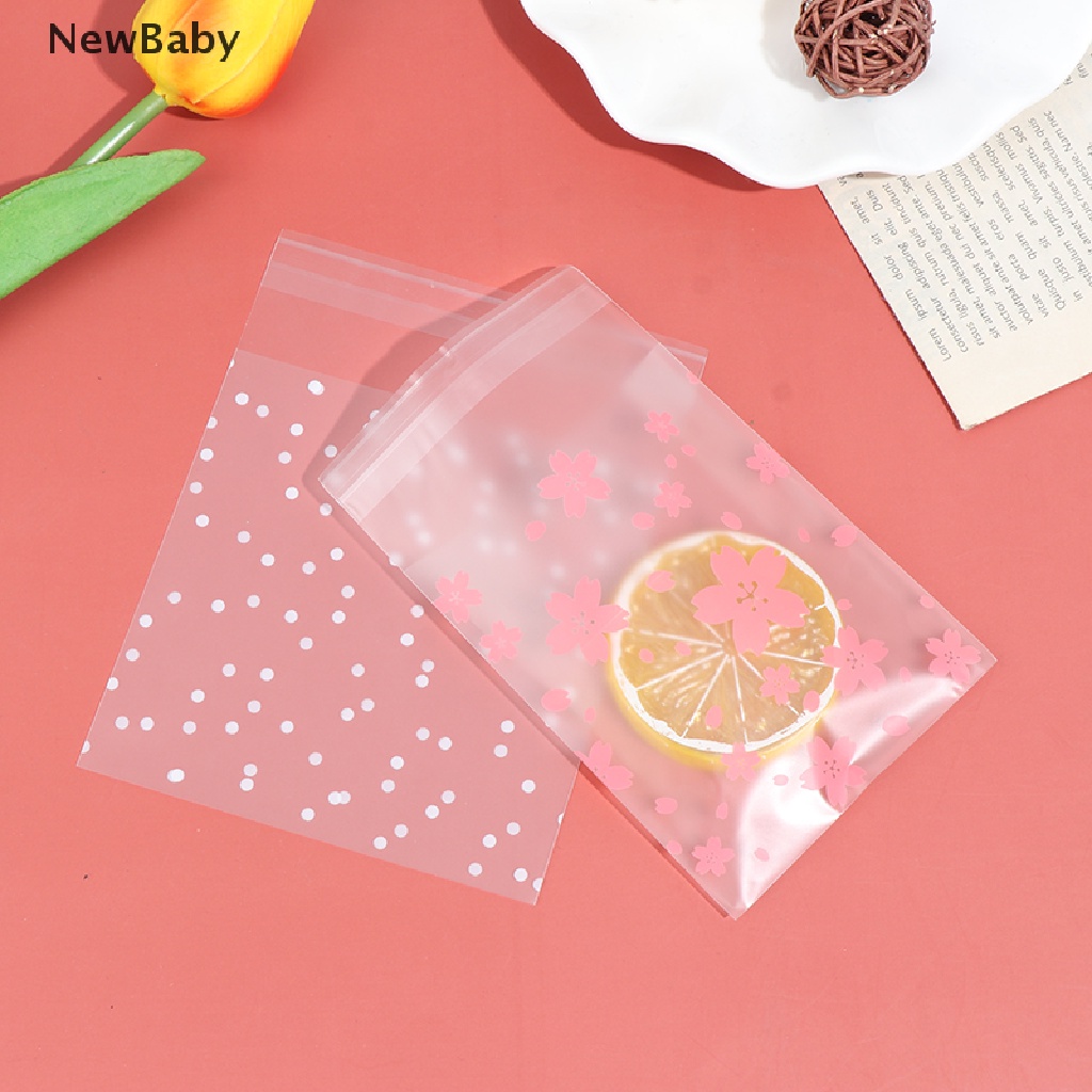 100pcs / Set Kantong Plastik Motif Polkadot / Bunga Sakura Untuk Tempat Kue / Permen