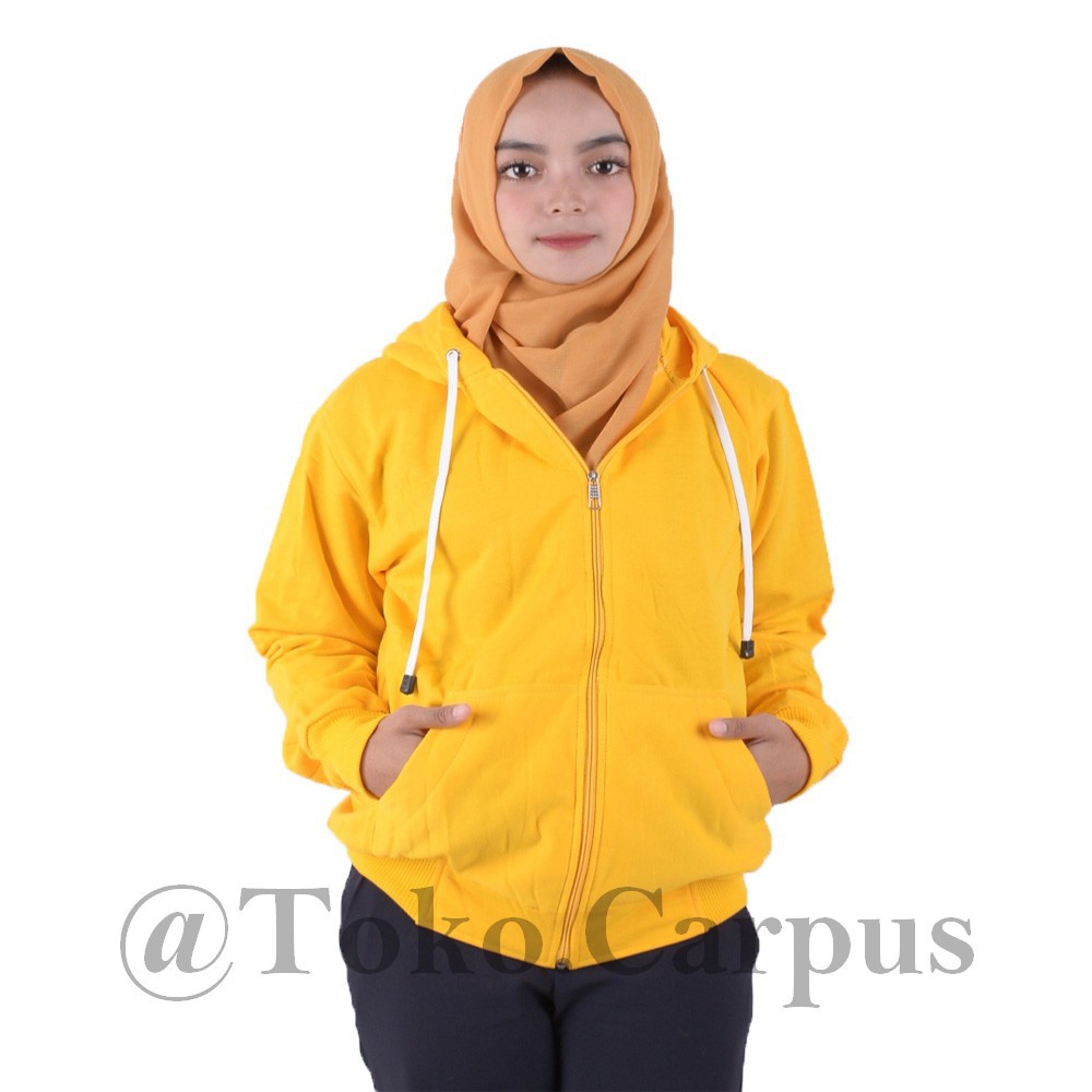 JAKET ZIPPER POLOS PRIA WANITA KUNING TOKO CARPUS