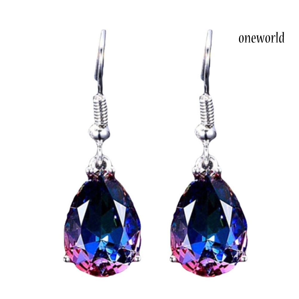 OW@ Women Multicolor Teardrop Cubic Zirconia Dangle Hook Earrings Piercing Jewelry