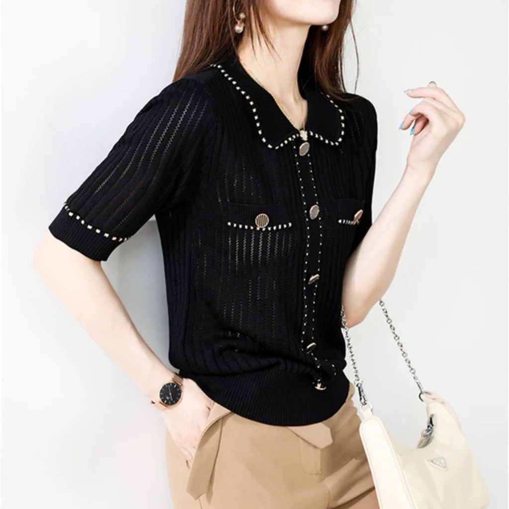 BLOUSE 98030 3M THREE M KNIT CATHY HOLLOW TOPS KRAH IMPORT TERMURAH SALE TERLARIS