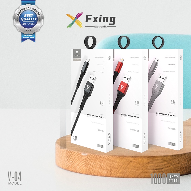 【CB008】Fxing V04 Kabel data 2.4A TYPE C QC3.0 VG18 super speed fast charging