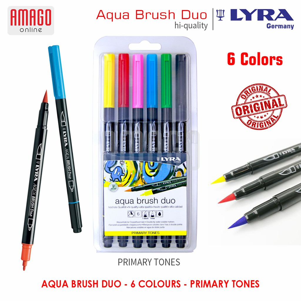 LYRA Aqua Brush Duo - Primary Tones - Spidol 2 Ujung - Warna Dasar - 6 warna - 6521060