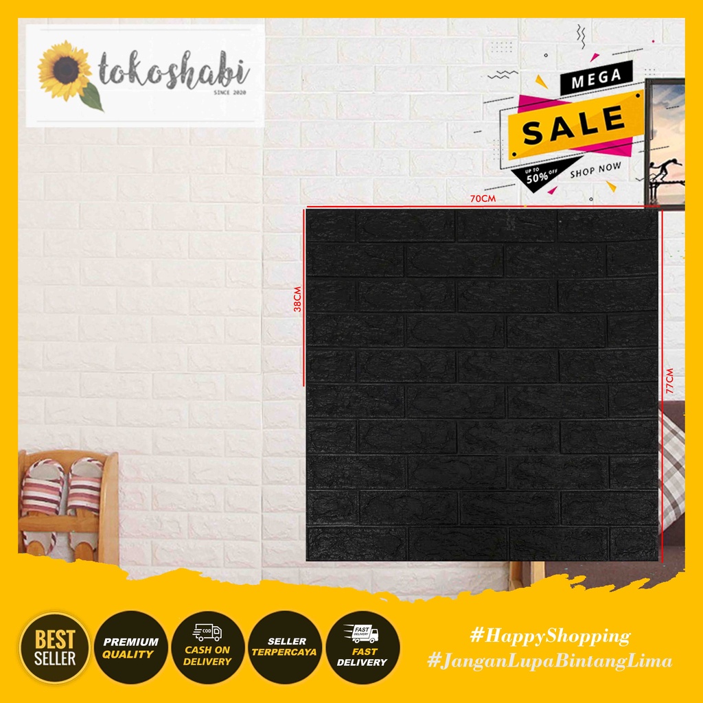Walpaper Dinding 3D Foam Wallpaper Stiker 3D Foam Motif Bata Hitam