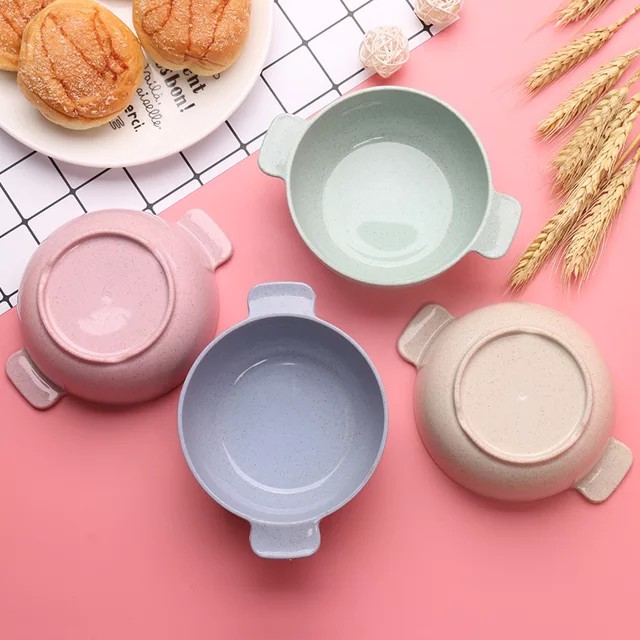 Mangkok Jerami Set Sendok Anak Bayi Kualitas Tebal / Wheat Straw Bowl Set