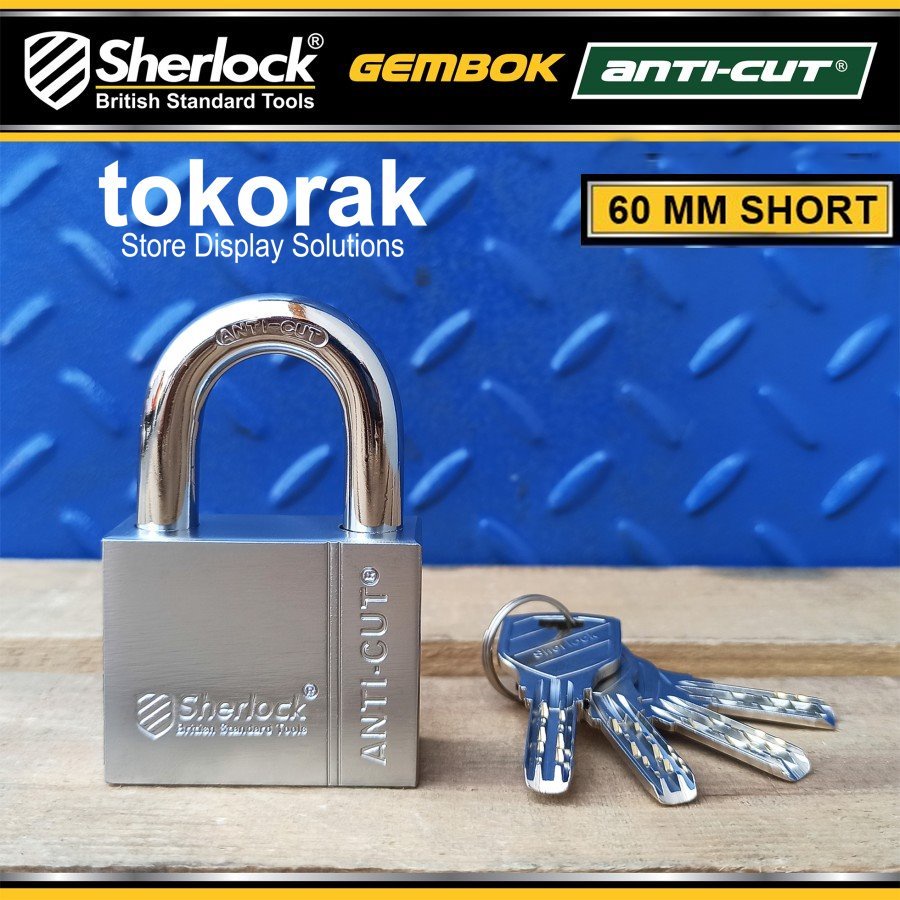 GEMBOK RUMAH ANTI CUT 60MM PENDEK SHERLOCK - GEMBOK PAGAR - COMP KEY