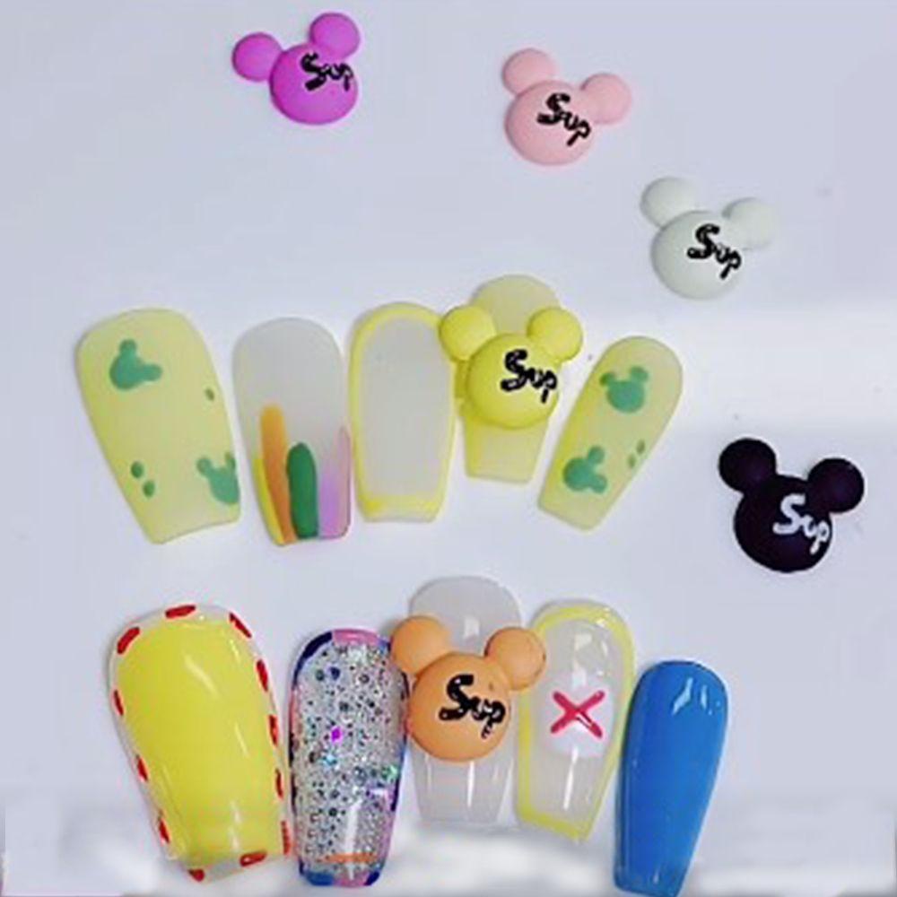 AUGUSTINA Agustina Mickey Mouse Nail Art Berlian Imitasi 2Pcs /Set Salon Kuku Resin Kartun Matte Nail Jewelry