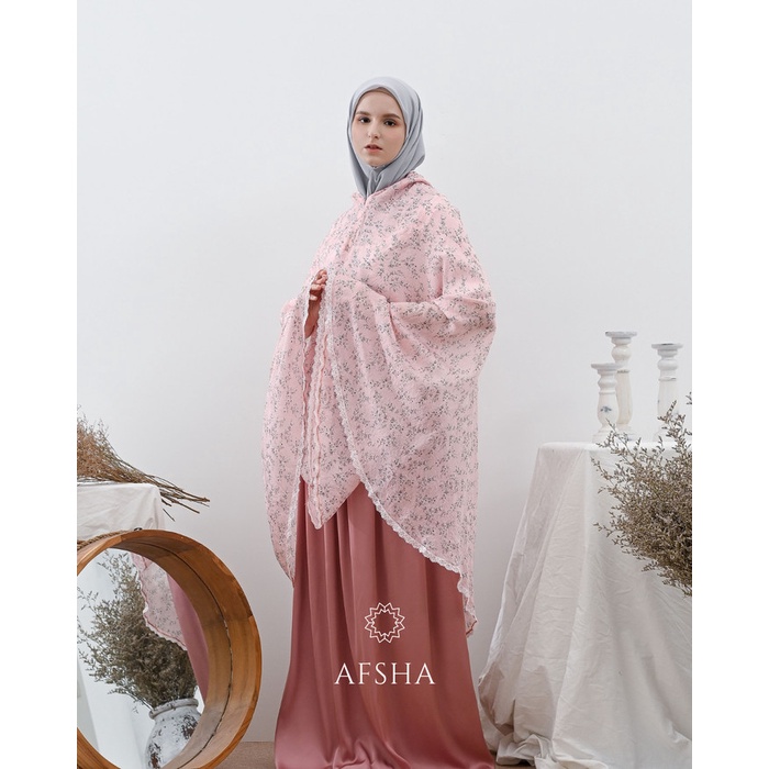 Mukena wanita Mukena renda katun silky premium playfull set 2in1 travel abaya afsha - Blossom anak t