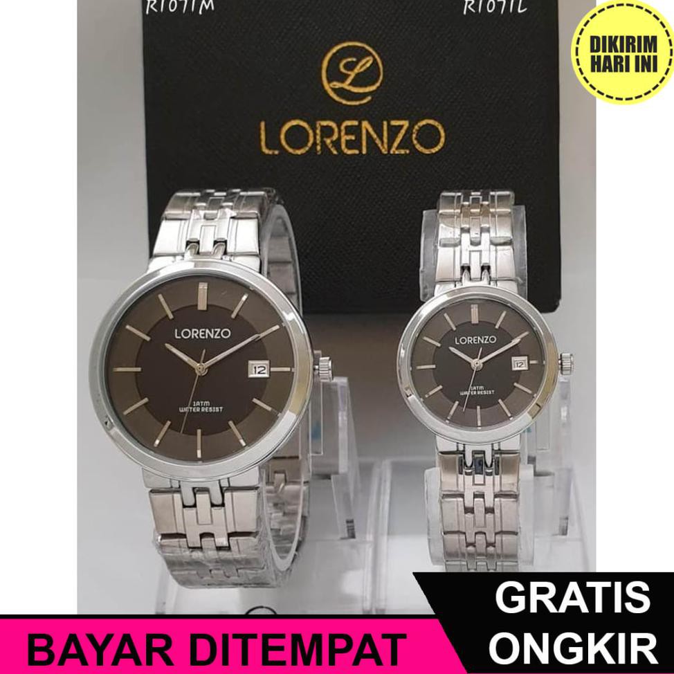(BAYAR DITEMPAT) OE4519 JAM TANGAN LORENZO 1071 COUPLE SILVER BLACK ORIGINAL
