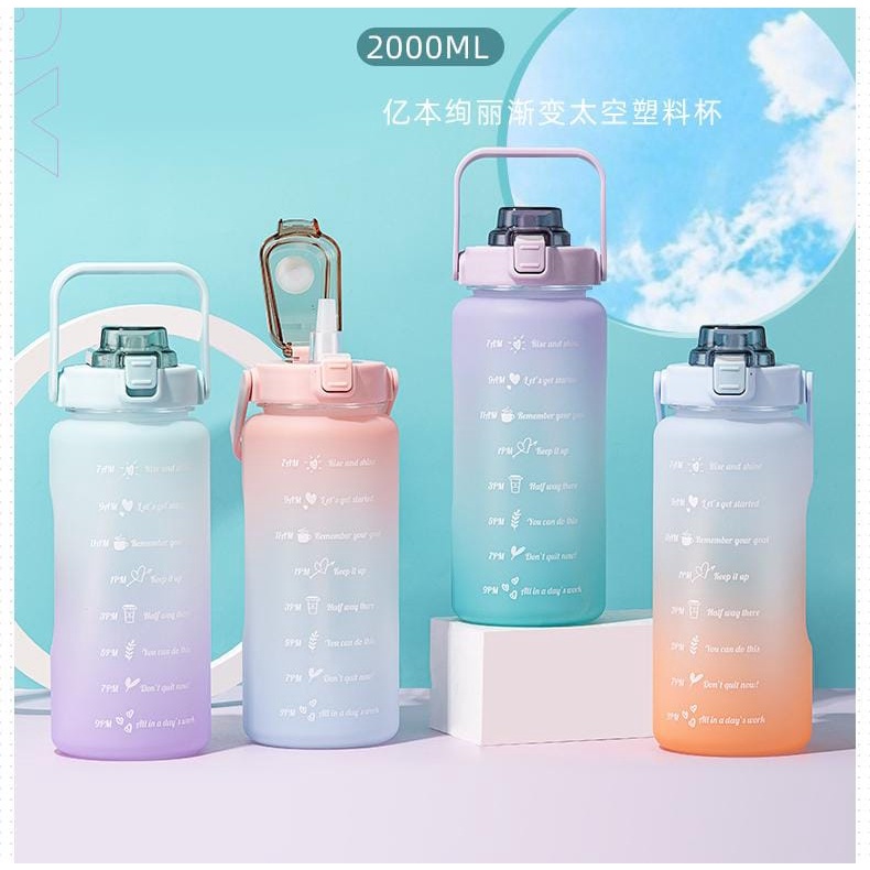 Botol Minum Rainbow 2 Liter - Rainbow Motivation Bottle 2000 ml