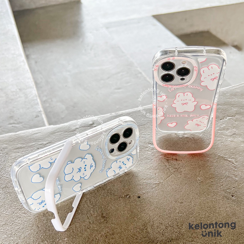 Cute Bunny Puppy Clear Case with Built In Stand