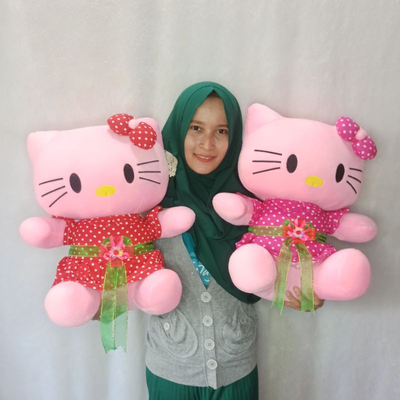 Boneka hello Kitty polkadot XL ikat pinggang UKIR NAMA CETAK PHOTO 50CM