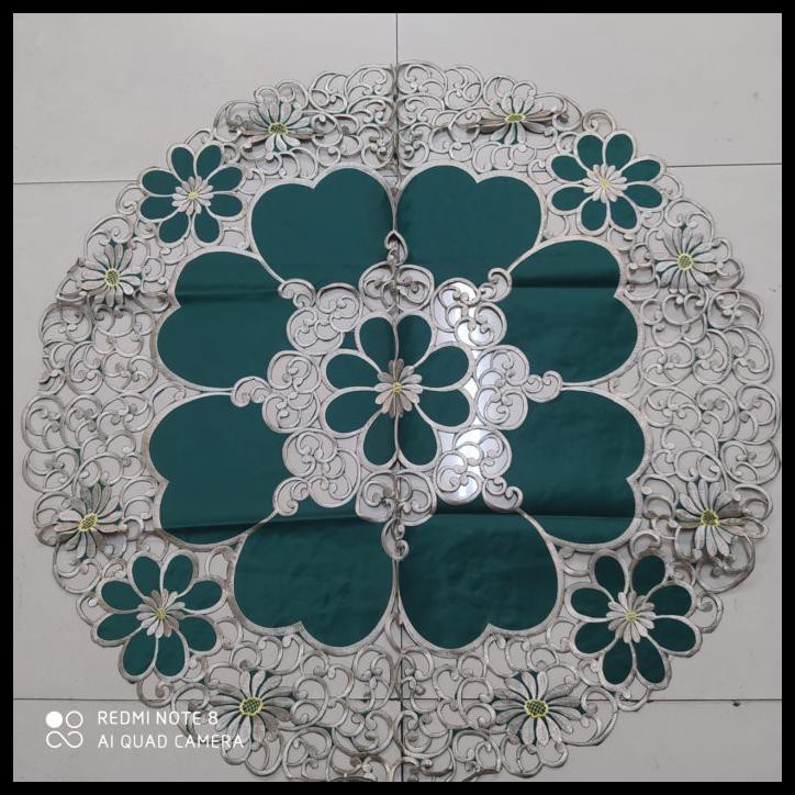 Taplak Meja Tamu Bordir Kerancang 90 Bulat - Hijau