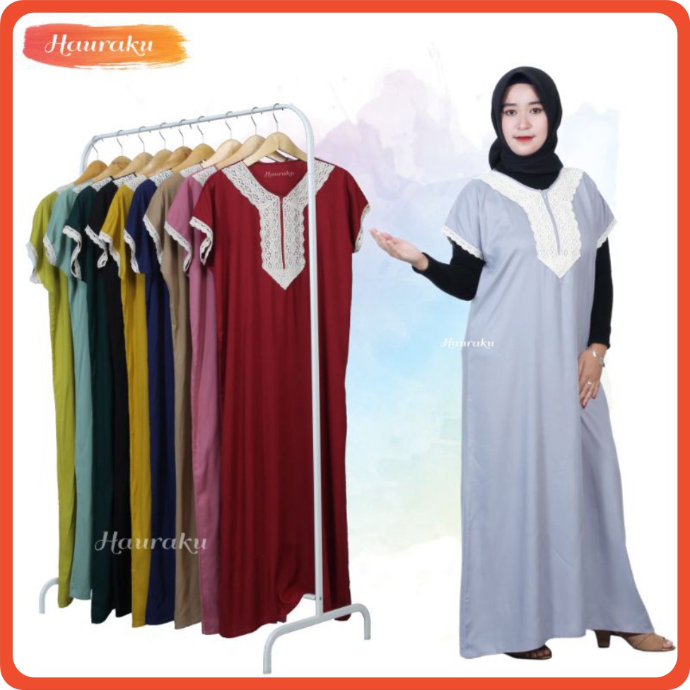 Daster Arab Hauraku Viral Renda Rayon Busui Resleting Lengan Pendek