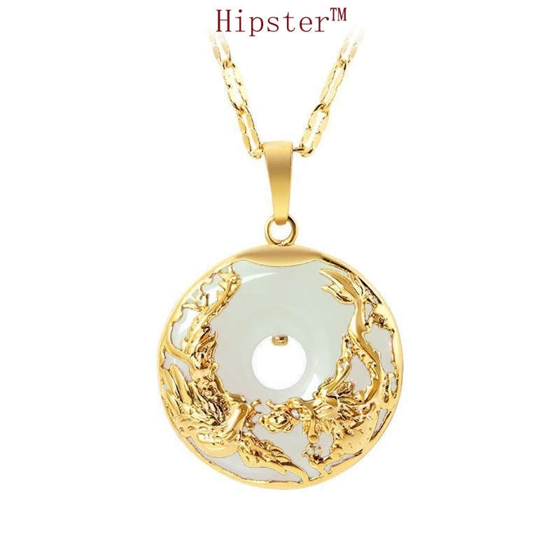 Ethnic Style Characteristic Temperament Entry Lux Natural White Jade Pendant Gold Necklace