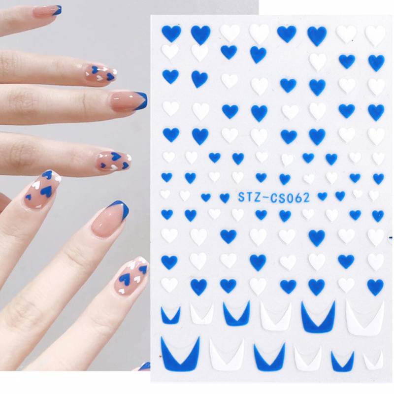 1 Lembar / Pak Stiker Kuku 3D Gaya Perancis Motif Geometri + Glitter Untuk Dekorasi Nail Art / Manicure