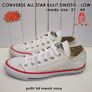 Dijual converse all star kulit sintetis low   putih list merah navy   sepatu unisex Limited