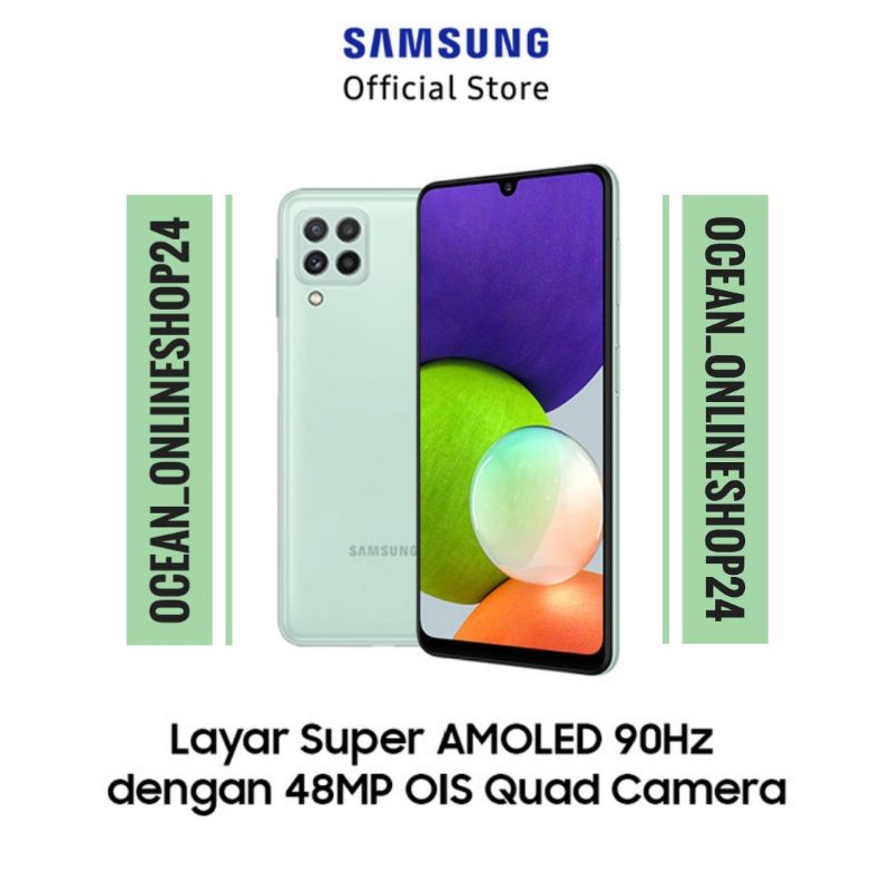 SAMSUNG Galaxy A22 4G RAM 6GB 128GB - MINT - SUPER AMOLED - 90Hz - OIS - 5000mAh - SEIN