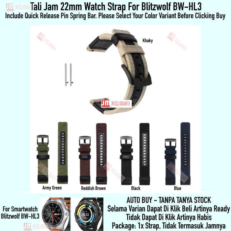 Watch Strap Blitzwolf BW HL3 BWHL3 - Tali Jam 22mm Woven Nylon Black Buckle