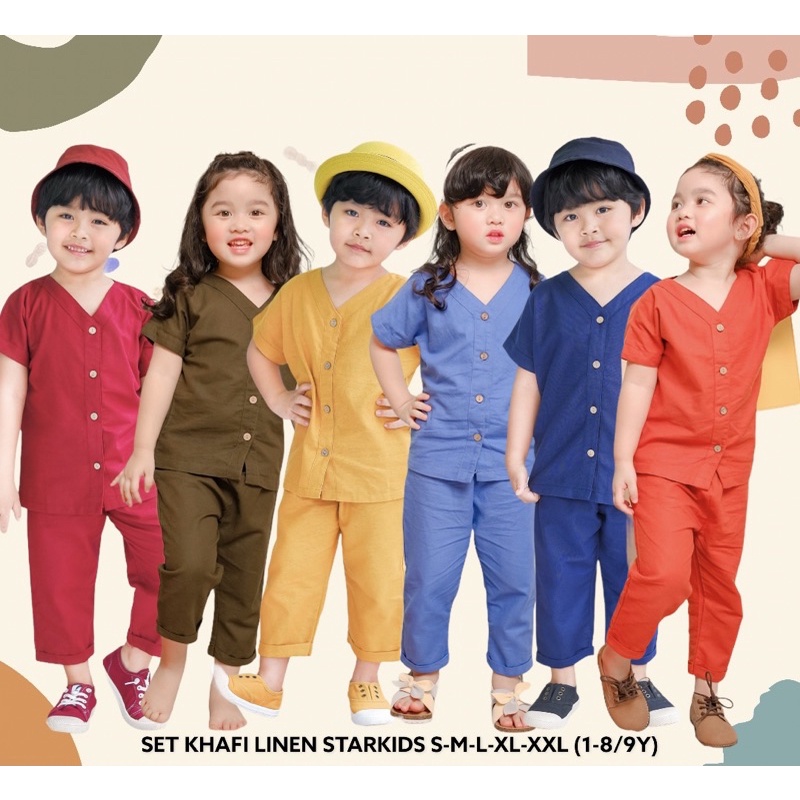 SET KHAFI LINEN STARKIDS UNISEX 1-9y - SETELAN ANAK POLOS - SETCEL ANAK