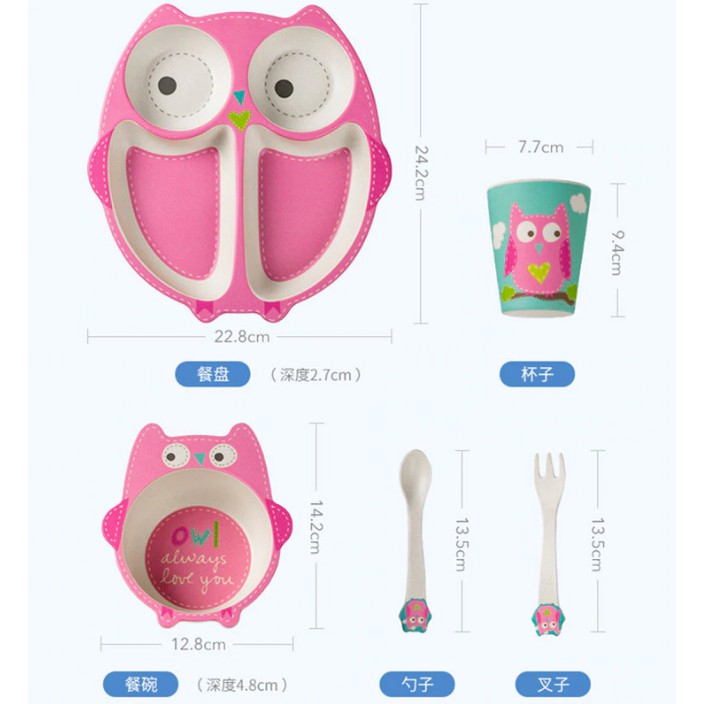 Cute Animal Tempat Makan Bayi Coeco Bamboo Fiber Tableware Kit