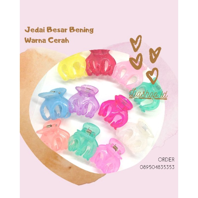 Jedai Besar Bening Warna Cerah/ Jedai Bening/ Jeputan Rambut Gaya Korea - Harga Per Pcs