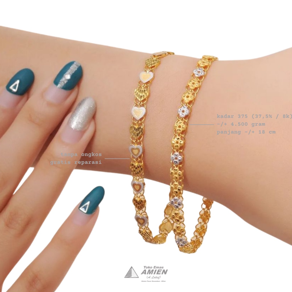 Toko Emas Amien Gelang Emas Putih Asli UBS Kadar 375 (37,5% / 8K) 4.500 Gram - Bracelet Rantai Ayla 