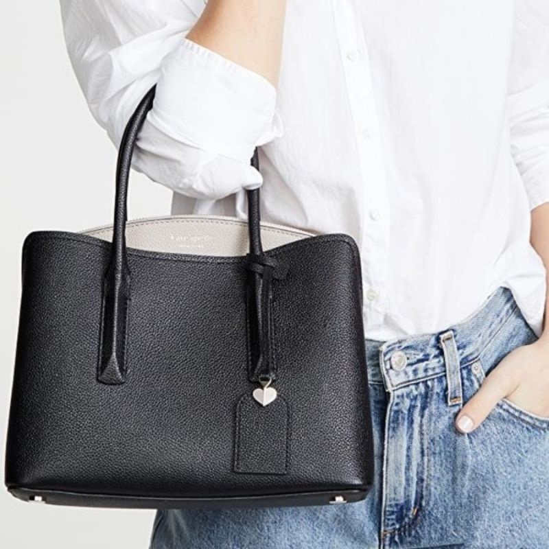 Kate Spade Margaux Medium Satchel Black Warm Taupe  n