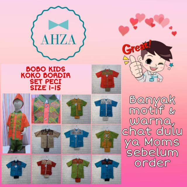 AHZA BAJU KOKO BOBO KIDS BORDIR ANAK SET PECI SIZE 1-15