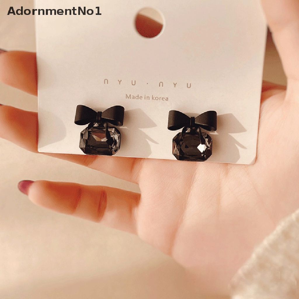 (AdornmentNo1) Anting Tusuk Gantung Bentuk Kotak Aksen Pita + Kristal Imitasi Untuk Wanita