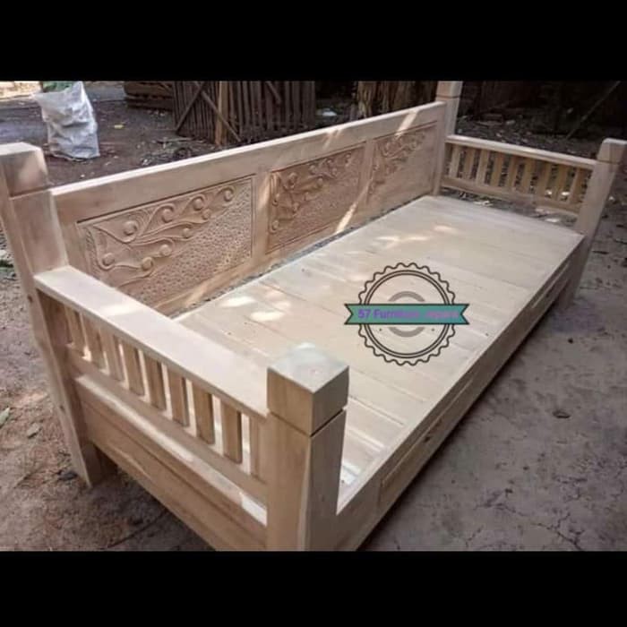 Bangku panjang jati mentahan kursi bale bale ukir Jepara