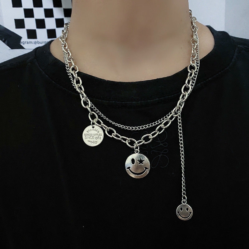 Kalung Rantai Double Layer Dengan Liontin Smile