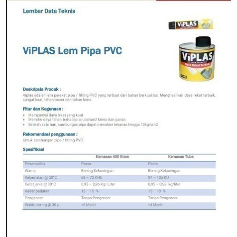 Viplas - Lem Perekat Pipa Fitting Pvc Pralon / Plumbing 360 Gram Kaleng