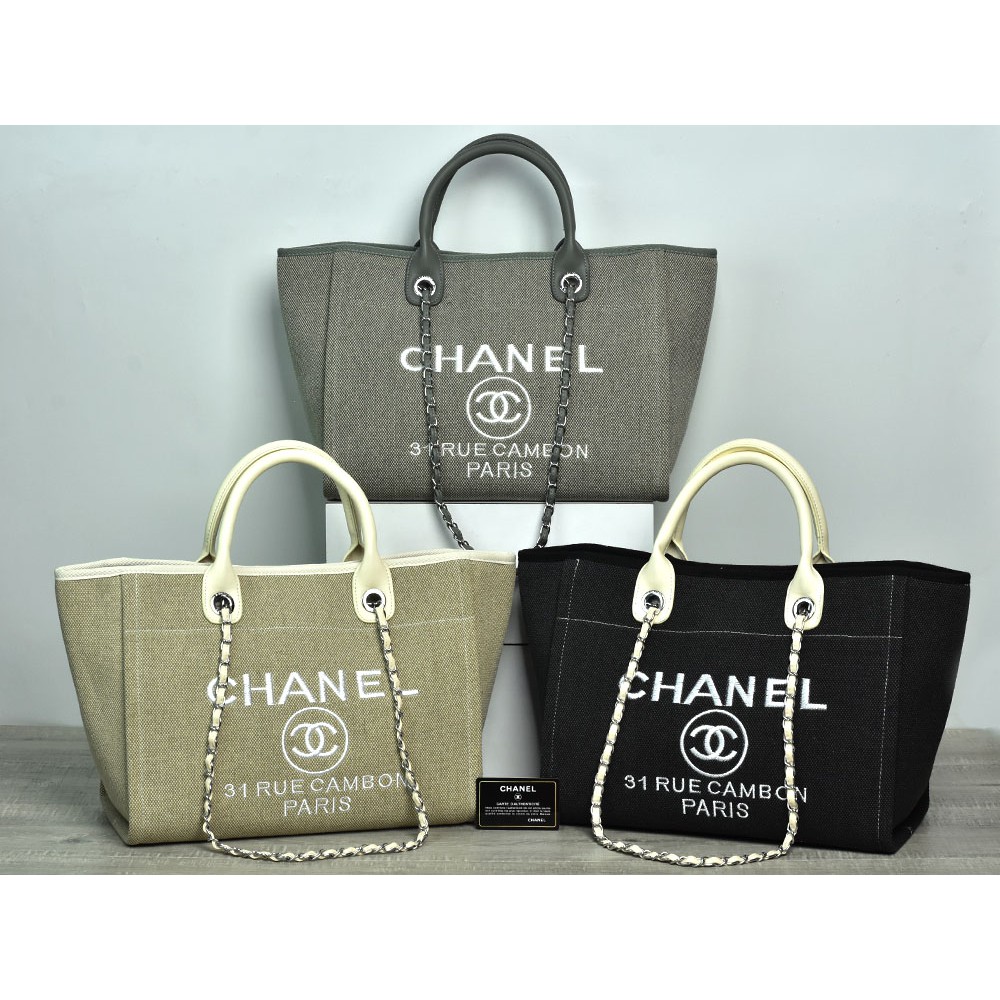 Tas Chanel Deauville Shopping Canvas Tote Medium