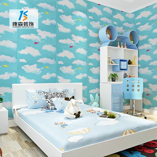 WALLPAPER DINDING MOTIF AWAN PESAWAT DSR BIRU TOSCA 10m x 45cm