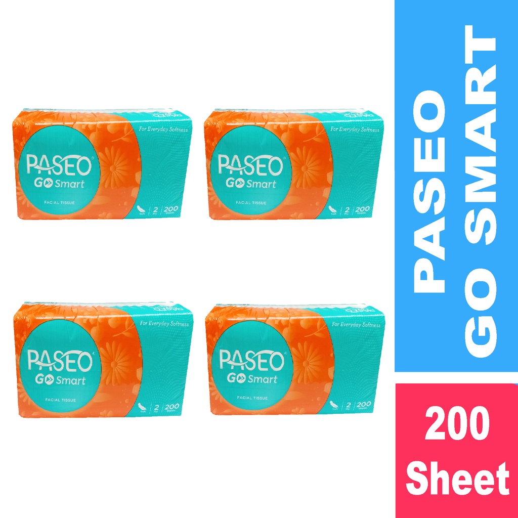 PROMO HEMAT [4 PACK] Tissue Tisu Facial PASEO Go Smart 200 Sheets 2 Ply - Tisu Pembersih Wajah 2ply