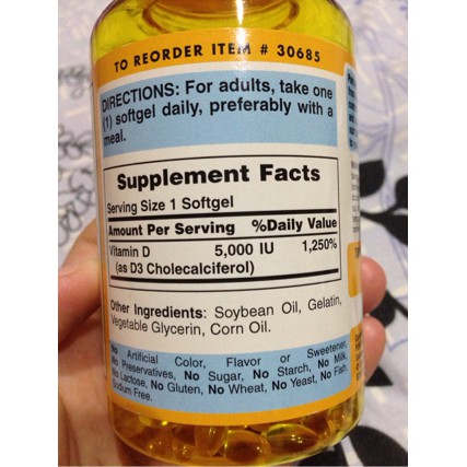 Puritan Vitamin D3 5000 IU 200 Softgels