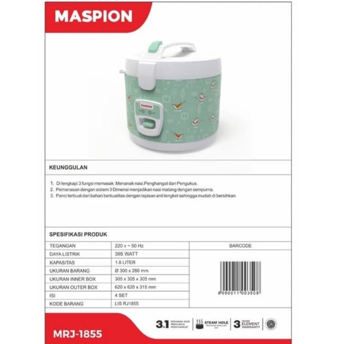 MASPION MRJ-1855 Magic Com Non Stick 1.8L
