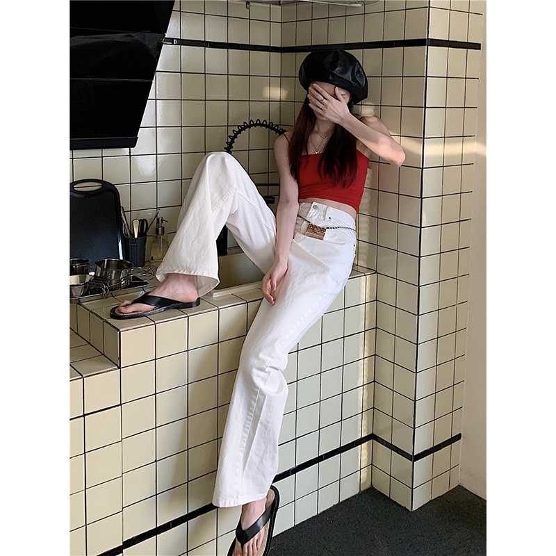 korean style new putih straight leg boyfriend celana jeans panjang wanita