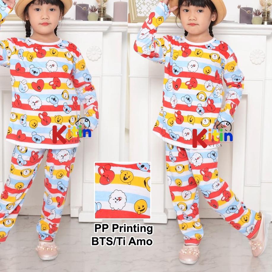 향 GS - SETELAN BAJU PIYAMA DAN TIDUR ANAK CEWEK/PEREMPUAN PRINTING 3-12 TAHUN MOTIF BT21/BTS POP IT