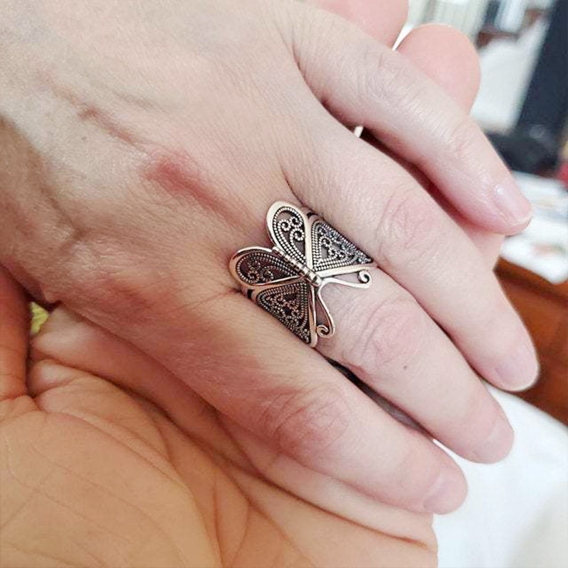 【COD】Cincin Butterfly Ukir Gaya Retro Vintage Eropa Dan Amerika Untuk Perhiasan