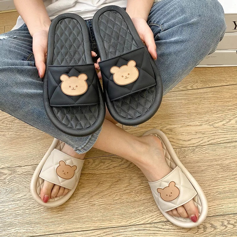 Sandal Slop Karet Wanita Empuk Motif Beruang Lucu Sendal Selop Rumah Import Real Pict Tmall88